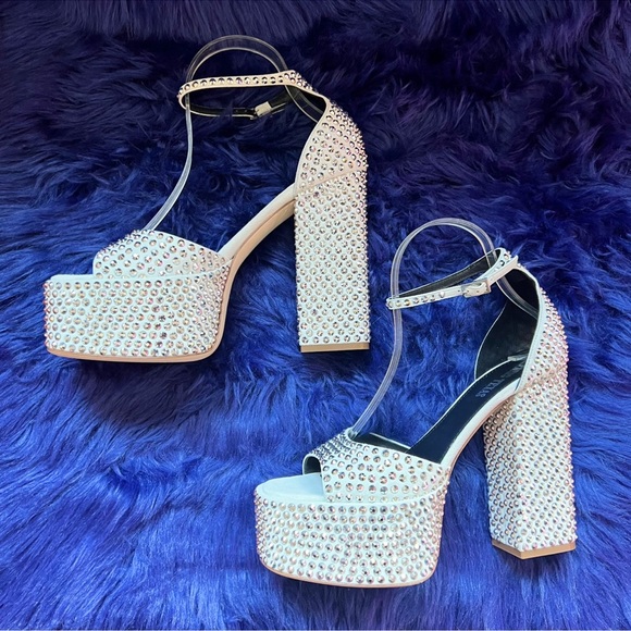 🛑 SOLD 🛑New! PARIS TEXAS Holly Tatiana Block Heel Crystal Platform Sandals - Picture 13 of 17